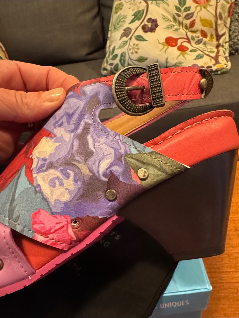 John Fluevog “Sarah” Pink and Red Floral Slingback Heels - Picture 9 of 12